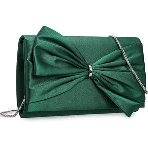 ⚡ Women's Elegant Evening Green Satin Bow Shoulder Chain Strap Clutch Handbag